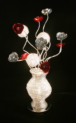 Picture of Woven Wire Lamp – Red & Silver Flowers