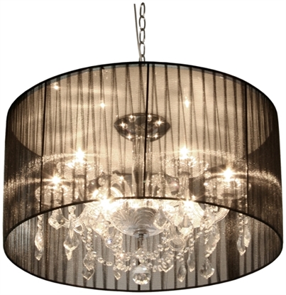 Picture of Large Black Shade Chandelier/Droplets